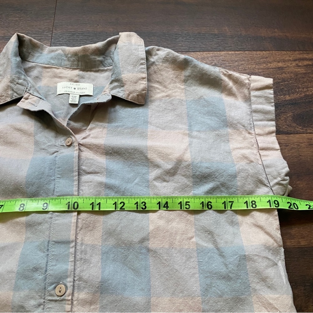 Lucky brand linen blend plaid button down muscle shirt collared size S - Picture 5 of 7